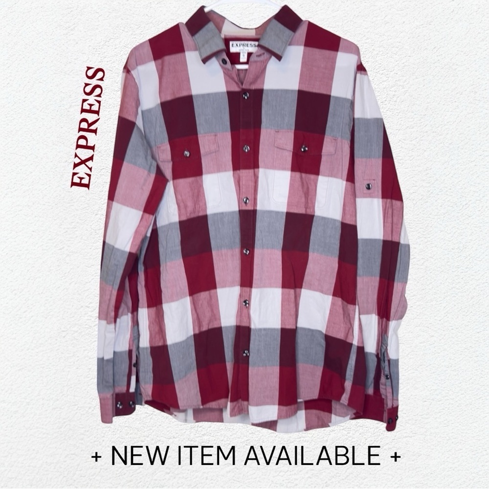 🌺EXPRESS EXTRA SLIM BURGUNDY GRAY BUTTON DOWN SHIRT
